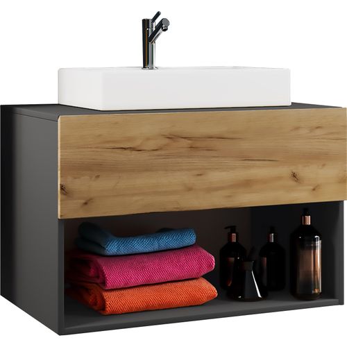 4051814412547 - 2-tlg Waschtisch Breite 80 cm Waschplatz Badmöbel Waschbecken Bad Schrank Keramik Lendas ll