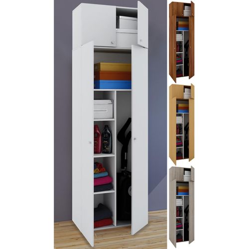 4051814352041 - Besenschrank 6 Fächer Maße B 70 x H 238 x T 40 cm Haushaltsschrank Mehrzweckschrank Aufsatz mit zwei Türen - Vandol 4051814352041 - Besenschrank 6 Fächer Maße B 70 x H 238 x T 40 cm Haushaltsschrank Mehrzweckschrank Aufsatz mit zwei Türen - Vandol