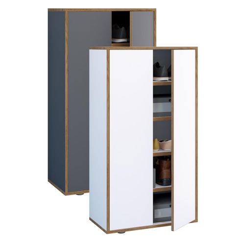 4051814446276 - Holz-Schuhschrank Maße B 60 x H 110 x T 33 cm Allzweckschrank 5 Fächer 2 Drehtüren - Salia Breite 60 cm