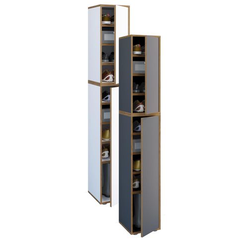 4051814446320 - Holz-Schuhschrank Maße B 30 x H 183 x T 33 cm Allzweckschrank 9 Fächer 2 Drehtüren - Salia Breite 30 cm