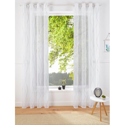 6941446602714 - Gardine GUIDO MARIA KRETSCHMER HOME&LIVING Mila Gardinen Gr 145 cm Ösen 140 cm grau (weiß grau) Ösen Gardine Wellenmuster monochrom democratichome Edition