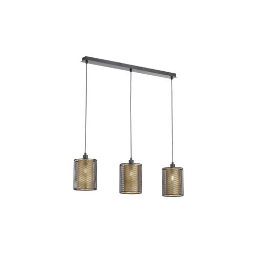 4003474399355 - Wofi - Hängeleuchte 3 flammig Pendelleuchte schwarz Esszimmerlampe Höhenverstellbar Metall goldfarben 3x E14 Fassungen LxBxH 85x15x150cm 12109