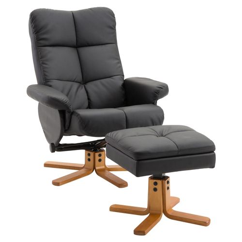 4250871251841 - Relaxsessel Fernsehsessel 360° drehbarer Sessel mit Hocker Liegefunktion Holzgestell Schwarz