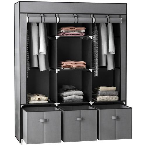 4255633512567 - Stoffschrank Faltbarer Kleiderschrank mit Kleiderstangen & Schubladen Faltschrank mit Reißverschluss Stoffschrank für Schlafzimmer Dunkelgrau 4255633512567 - Stoffschrank Faltbarer Kleiderschrank mit Kleiderstangen & Schubladen Faltschrank mit Reißverschluss Stoffschrank für Schlafzimmer Dunkelgrau