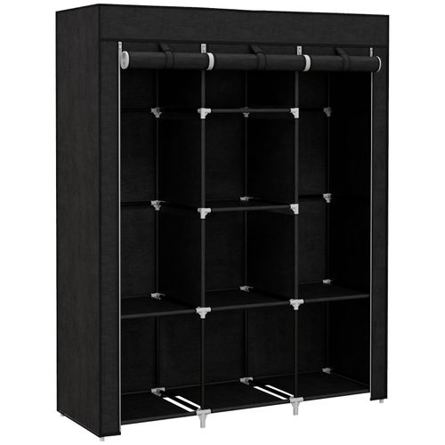 4255633536013 - Stoffschrank Kleiderschrank mit Kleiderstange 8 Ebenen Faltschrank Faltbare Garderobe für Schlafzimmer Flur Vliesstoff Schwarz 125 x