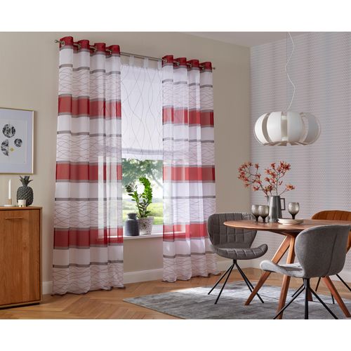 6920192970162 - Gardine MY HOME Jay Gr 5 rot B144cm H265cm Voile Polyester Gardinen Vorhang 2-er Set Fertiggardine transparent Querstreifen 6920192970162 - Gardine MY HOME Jay Gr 5 rot B144cm H265cm Voile Polyester Gardinen Vorhang 2-er Set Fertiggardine transparent Querstreifen