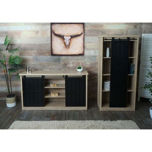 4057651835495 - Wohnzimmerset aus Schrank und Sideboard MCW-K75 Schiebetüre Staufächer Holz-Optik Industrial Metall ~ naturfarben