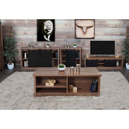 4057651567389 - Wohnzimmerset aus TV-Rack Sideboard Kommode und Couchtisch MCW-K75 Schiebetür Staufächer Industrial ~ braun