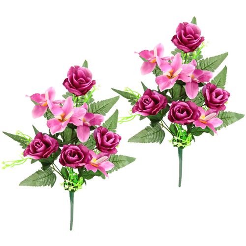 4019844801786 - Kunstblume IGEA Bouquet aus Orchideen und Rosen Kunstpflanzen Gr B H L 20 cm x 42 cm x 12 cm 2 St rosa Kunst-Blumen 2er Set Kunstblumenstrauß zum Legen oder Stellen Künstliche Blumen