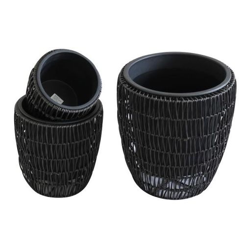 4052304262901 - Rattan Pflanzentopf 3er Set Anthrazit rund 22 29 40 cm Polyrattan wetterfest
