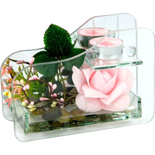 4019844722043 - Kunstpflanze IGEA Rose im Glas mit Teelicht Kunstpflanzen Gr B H 16 cm x 11 cm 2 St rosa Kunstpflanze Künstliche Zimmerpflanzen Kunstpflanzen