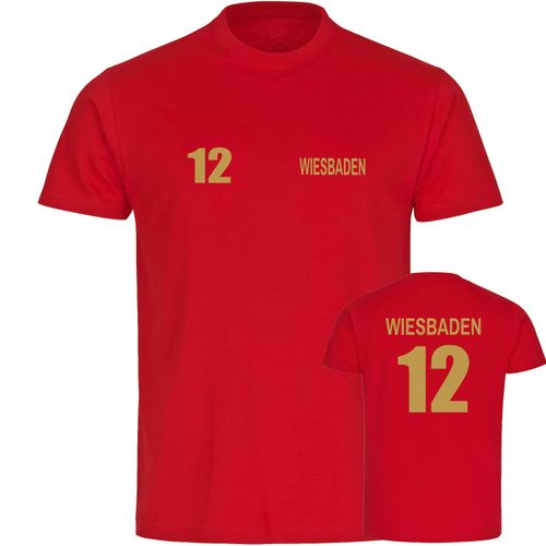 4068859592301 - multifanshop Herren T-Shirt - Wiesbaden - Trikot Nummer 12 gold - Druck gold metallic - Männer