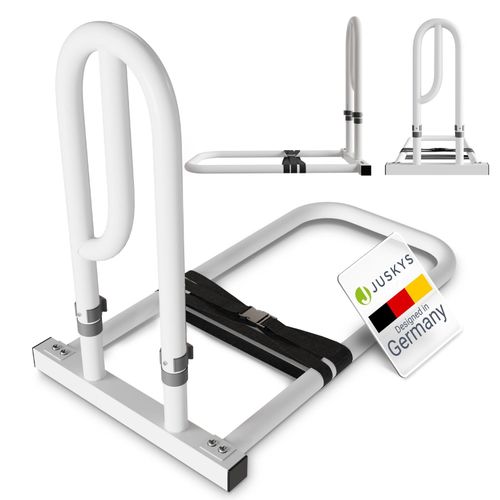 4262437183312 - Aufstehhilfe Bett - Stahl Haltegriff für Senioren - höhenverstellbar - inklusive Gurte - Weiß 4262437183312 - Aufstehhilfe Bett - Stahl Haltegriff für Senioren - höhenverstellbar - inklusive Gurte - Weiß