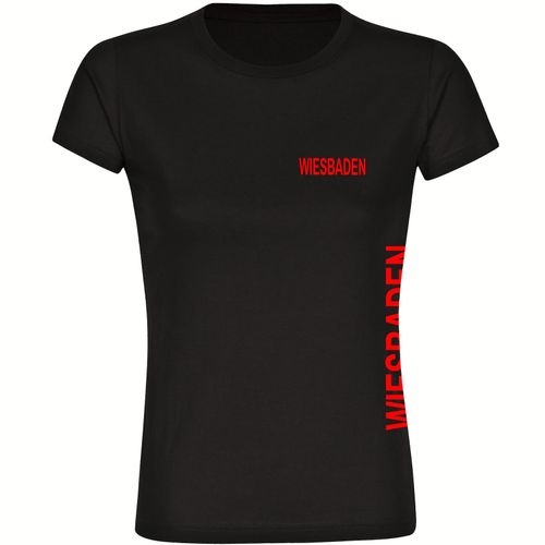 4068859594350 - multifanshop Damen T-Shirt - Wiesbaden - Brust & Seite - Druck rot - Frauen