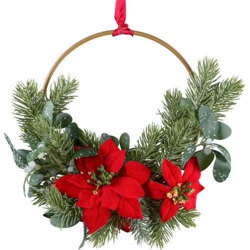 4064118284673 - Kunstkranz CREATIV GREEN Weihnachtsstern-Kranz rot Ø26cm Kunststoff Kunstpflanzen mit Metallring 4064118284673 - Kunstkranz CREATIV GREEN Weihnachtsstern-Kranz rot Ø26cm Kunststoff Kunstpflanzen mit Metallring