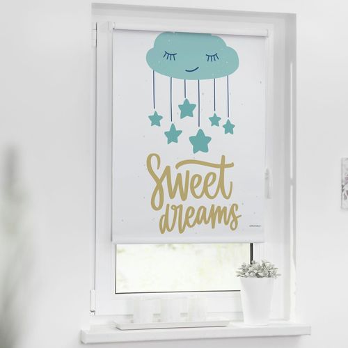 4250434154589 - Seitenzugrollo LÜTTENHÜTT Sweet Dreams Rollos Gr 150 cm 45 cm blau (türkis weiß) Verdunkelungsrollos Rollo Kinderrollo im Fixmaß