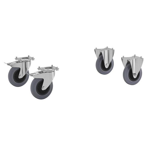 4054666025323 - Rollenset für Montagehilfswagen Edelstahl CustomLine 2 Lenkrollen mit Doppelstopp 2 Bockrollen Vollgummi spurlos Ø 160 mm kaiserkraft