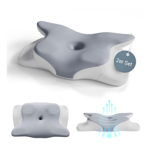 4262437185217 - Nackenkissen 2er Set - Ergonomisch & Memory-Foam Anpassungsfähig Atmungsaktiv - weiß grau 4262437185217 - Nackenkissen 2er Set - Ergonomisch & Memory-Foam Anpassungsfähig Atmungsaktiv - weiß grau