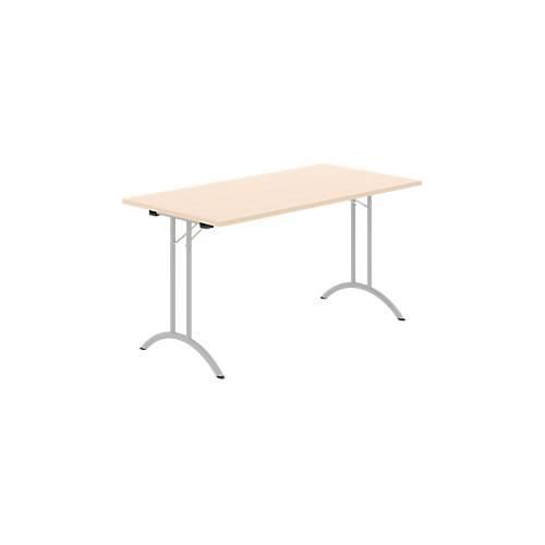 8697837516440 - Select Klapptisch Rechteck Doppel-T-Fußgestell Spezial-Klappbeschlag & Bodenausgleich B 1400 x T 700 x H 720 mm Ahorn-Dekor alusilber