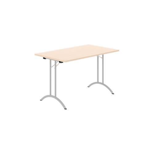 8697837515375 - Select Klapptisch Rechteck Doppel-T-Fußgestell Spezial-Klappbeschlag & Bodenausgleich B 1200 x T 700 x H 720 mm Ahorn-Dekor alusilber
