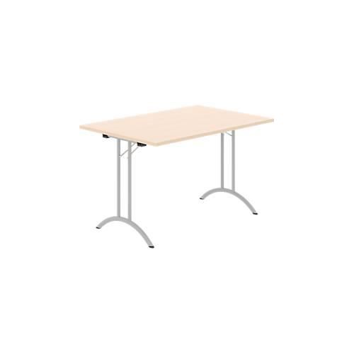 8697837516372 - Select Klapptisch Rechteck Doppel-T-Fußgestell Spezial-Klappbeschlag & Bodenausgleich B 1200 x T 800 x H 720 mm Ahorn-Dekor alusilber