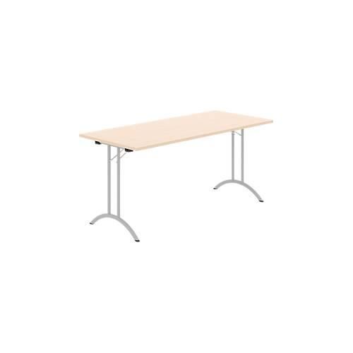 8697837516495 - Select Klapptisch Rechteck Doppel-T-Fußgestell Spezial-Klappbeschlag & Bodenausgleich B 1600 x T 700 x H 720 mm Ahorn-Dekor alusilber