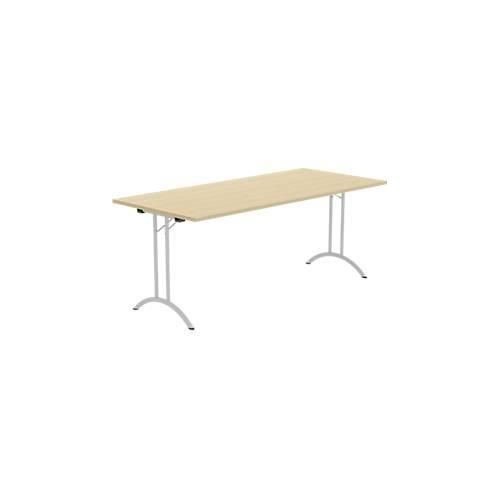 8697837516594 - Select Klapptisch Rechteck Doppel-T-Fußgestell Spezial-Klappbeschlag & Bodenausgleich B 1800 x T 800 x H 720 mm Ahorn-Dekor alusilber