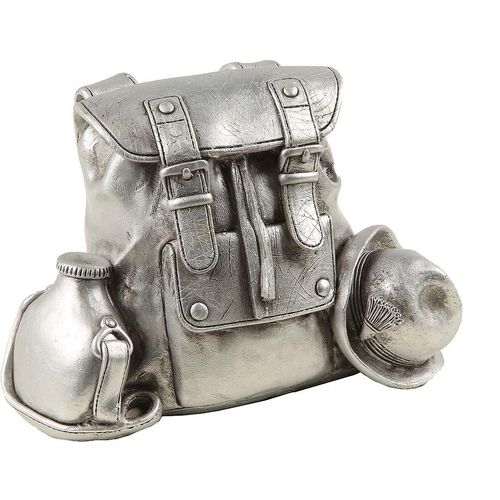 4050223718158 - Spardose Rucksack silberfarben Spardosen silberfarben (altsilberfarben) Weitere Figuren Skulpturen Wanddekoobjekte Sparschwein Retro-Design ideales Geschenk