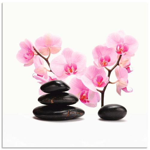4059745231015 - Wandbild ARTLAND Schwarze Steine und pink Orchidee Bilder Gr B H 70 cm x 70 cm Wandaufkleber - Vinyl Zen quadratisch 1 St pink Bild Poster Bilder als Alubild Leinwandbild Wandaufkleber oder in versch Größen