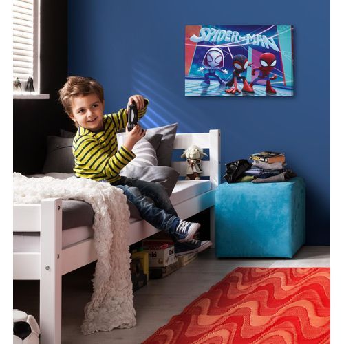 4055065032615 - Leinwandbild KOMAR Spidey and His Amazing Friends Glowy Spideys - Größe 60 x 40 cm bunt (farbe rahmen braun farbe bild(er) blaurotlila) B60cm H40cm T2cm Papier Holz Bilder Keilrahmenbild mit Echtholzrahmen Kinderzimmer