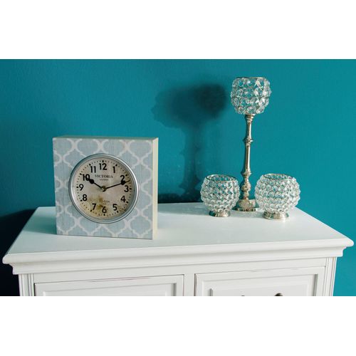 4250965959684 - Wanduhr MYFLAIR MÖBEL & ACCESSOIRES - Hellblau- Wanduhren Gr B H 10 cm x 23 cm blau (hellblau) Wanduhren hellblau Standuhr eckig Shabby Optik ideal im Wohnzimmer