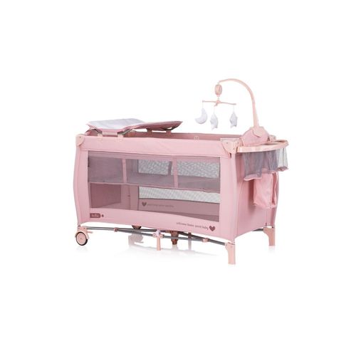 3800931064600 - Reisebett Bella 2 Ebenen seitlicher Eingang Musikmobile Wickelauflage pink