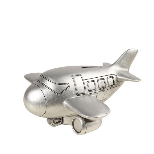 4050223718134 - Spardose Flugzeug silberfarben Spardosen silberfarben (altsilberfarben) Weitere Figuren Skulpturen Wanddekoobjekte Sparschwein Retro-Design ideales Geschenk