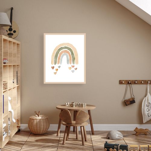 4068223536672 - Bild mit Rahmen LÜTTENHÜTT oder Poster Bunter Regenbogen mit Herzen bunt (farbe rahmen beige farbe bild(er) bunt) B40cm H50cm T07cm Holz Plexiglas Bilder HD Premium Druck