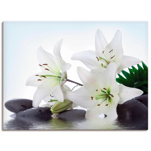 4055327239868 - Wandbild ARTLAND Madonna-Lilien und Spasteine Bilder Gr B H 40 cm x 30 cm Leinwandbild Zen Querformat 1 St weiß Bild Leinwandbild Kunstdrucke Bilder als Alubild Leinwandbild Wandaufkleber oder Poster in versch Größen