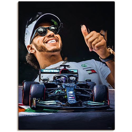 4062144731833 - Wandbild ARTLAND Sir Lewis Hamilton alias LH44 Bilder Gr B H 30 cm x 40 cm Leinwandbild Auto Hochformat 1 St schwarz Kunstdrucke als Alubild Leinwandbild Wandaufkleber oder Poster in versch Größen