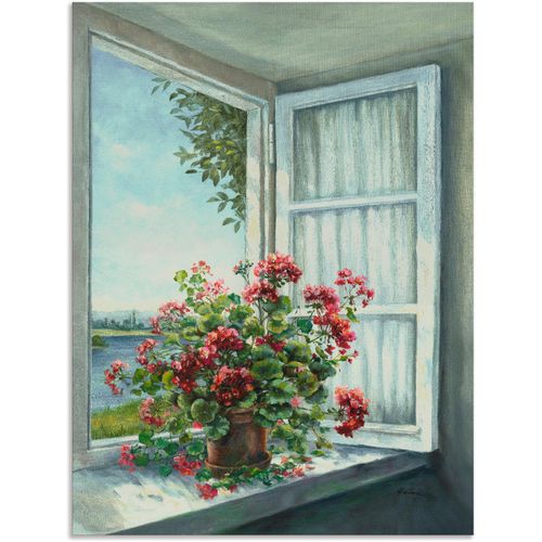 4057738411147 - Wandbild ARTLAND Geranien am Fenster Bilder Gr B H 45 cm x 60 cm Alu-Dibond-Druck Blumen 1 St weiß Bild Metallbild Metallbilder Bilder als Alubild Leinwandbild Wandaufkleber oder Poster in versch Größen