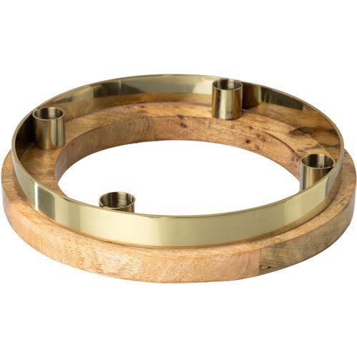 4064118999591 - Kerzenhalter CREATIV DECO Weihnachtsdeko 4-flammig Adventsleuchter beige (champagner) H500cm Ø2700cm Edelstahl Kerzenhalter Stabkerzenhalter aus Edelstahl und Holz Durchmesser ca 27 cm