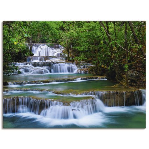 4055327241755 - Wandbild ARTLAND Tiefen Wald Wasserfall Bilder Gr B H 80 cm x 60 cm Leinwandbild Gewässer Querformat 1 St grün Bild Poster Bilder als Alubild Leinwandbild Wandaufkleber oder in versch Größen