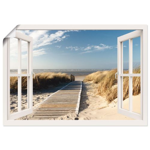 4055327645812 - Wandbild ARTLAND Fensterblick Nordseestrand auf Langeoog Bilder Gr B H 70 cm x 50 cm Poster Fensterblick Querformat 1 St weiß Bild Poster Bilder als Leinwandbild Wandaufkleber oder in versch Größen