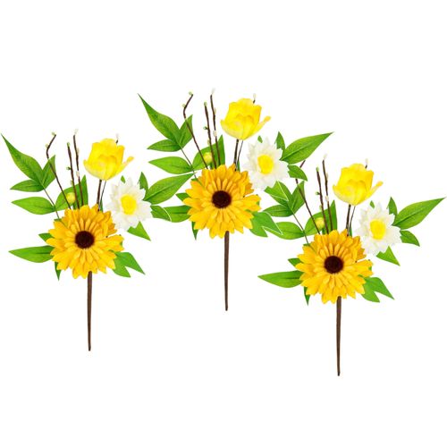4019844821371 - Kunstzweig IGEA Dekozweig Gerbera Margeriten gelb B14cm H24cm L6cm Polyester Kunstpflanzen 3er Set Zweig Einzelblumen Kunstblumen Blumen Dekozweige