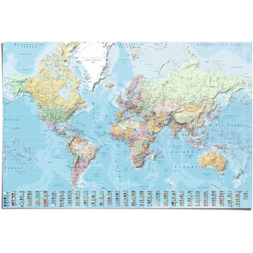 8714597518870 - Poster REINDERS Weltkarte niederländisch blau (farbe bild(er) blau) B915cm H61cm Papier Bilder
