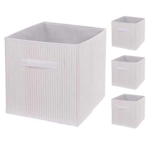 4057651751955 - 4er-Set Faltbox MCW-C21 Korb Aufbewahrungskorb Ordnungsbox Sortierbox Aufbewahrungsbox Bambus 32x32x32cm ~ weiß 4057651751955 - 4er-Set Faltbox MCW-C21 Korb Aufbewahrungskorb Ordnungsbox Sortierbox Aufbewahrungsbox Bambus 32x32x32cm ~ weiß