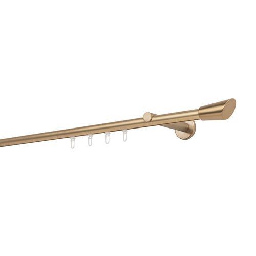 4066866177351 - Gardinenstange auf Maß Innenlauf 20mm Rag 1-lauf Vorhangstange Wandträger 12cm Stilgarnitur Gleiter für Vorhänge - Messing-Matt - 260cm