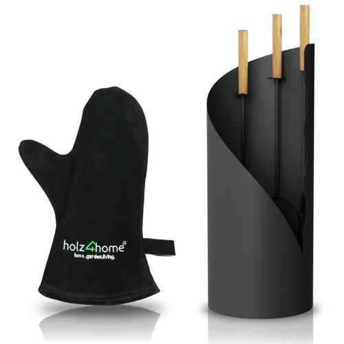 4260750013644 - holz4home® 5-tlg Kaminbesteck Grauschwarz mit Holzgriff inkl Ofenhandschuh 4260750013644 - holz4home® 5-tlg Kaminbesteck Grauschwarz mit Holzgriff inkl Ofenhandschuh