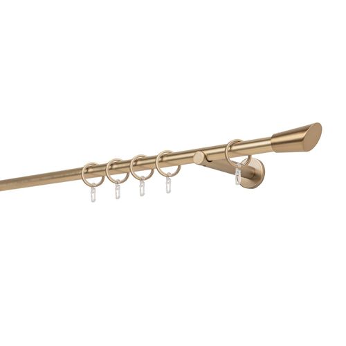 4066866117364 - Gardinenstange auf Maß 20mm Rag 1-lauf Vorhangstange Wandträger 12cm Stilgarnitur mit Ringen für Vorhänge - Messing-Matt - 100cm