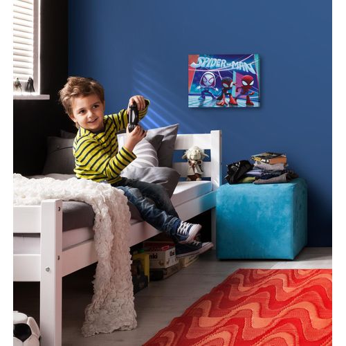 4055065032592 - Leinwandbild KOMAR Spidey and His Amazing Friends Glowy Spideys - Größe 40 x 30 cm bunt (farbe rahmen braun farbe bild(er) blaurotlila) B40cm H30cm T2cm Papier Holz Bilder Keilrahmenbild mit Echtholzrahmen Kinderzimmer