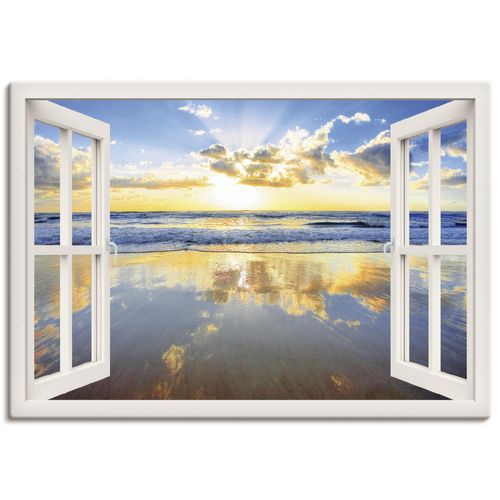 4055327351744 - Wandbild ARTLAND Fensterblick Sonnenaufgang Ozean Bilder Gr B H 100 cm x 70 cm Leinwandbild Fensterblick Querformat 1 St weiß Bild Poster Bilder als Leinwandbild Wandaufkleber oder in versch Größen