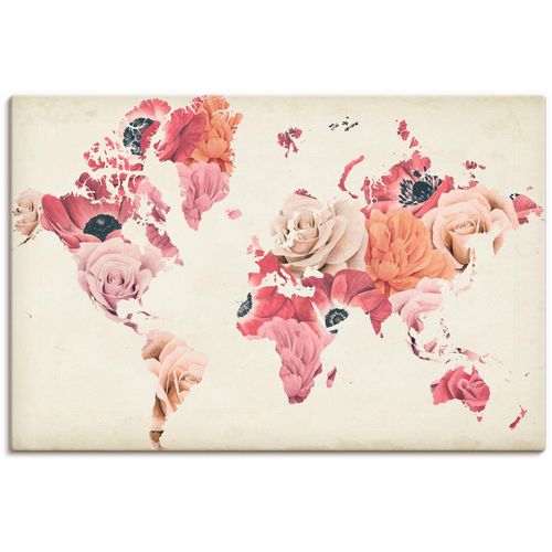 4062144825501 - Wandbild ARTLAND Erde lacht in Blumen Bilder Gr B H 90 cm x 60 cm Leinwandbild Land- & Weltkarten Querformat 1 St bunt Kunstdrucke als Alubild Leinwandbild Wandaufkleber oder Poster in versch Größen