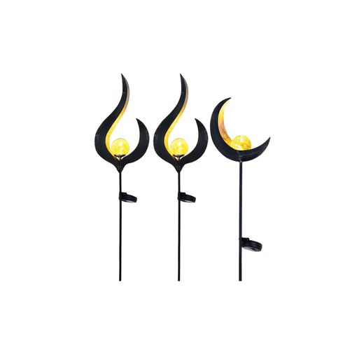 9007371501823 - - led Gartendeko Solarleuchten Steckleuchten Außenleuchte Dekoration Flammen-Design IP44 klar bronzefarben 3er Set